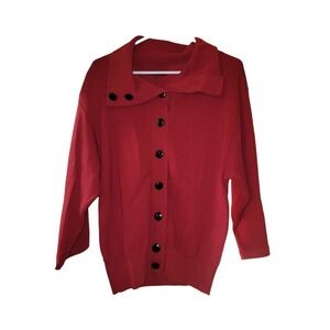 Adrienne Vittadini Womens Red Knit Cardigan Asymmetrical Button Sweater Large